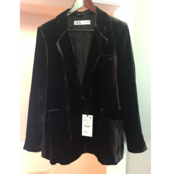 Zara Women NEW Limited Edition SILK BLEND Velvet Blazer TOBACCO 9342/928 - Picture 13 of 14